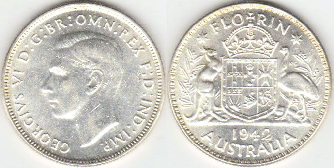 1942 Australia silver Florin (gEF) A000872